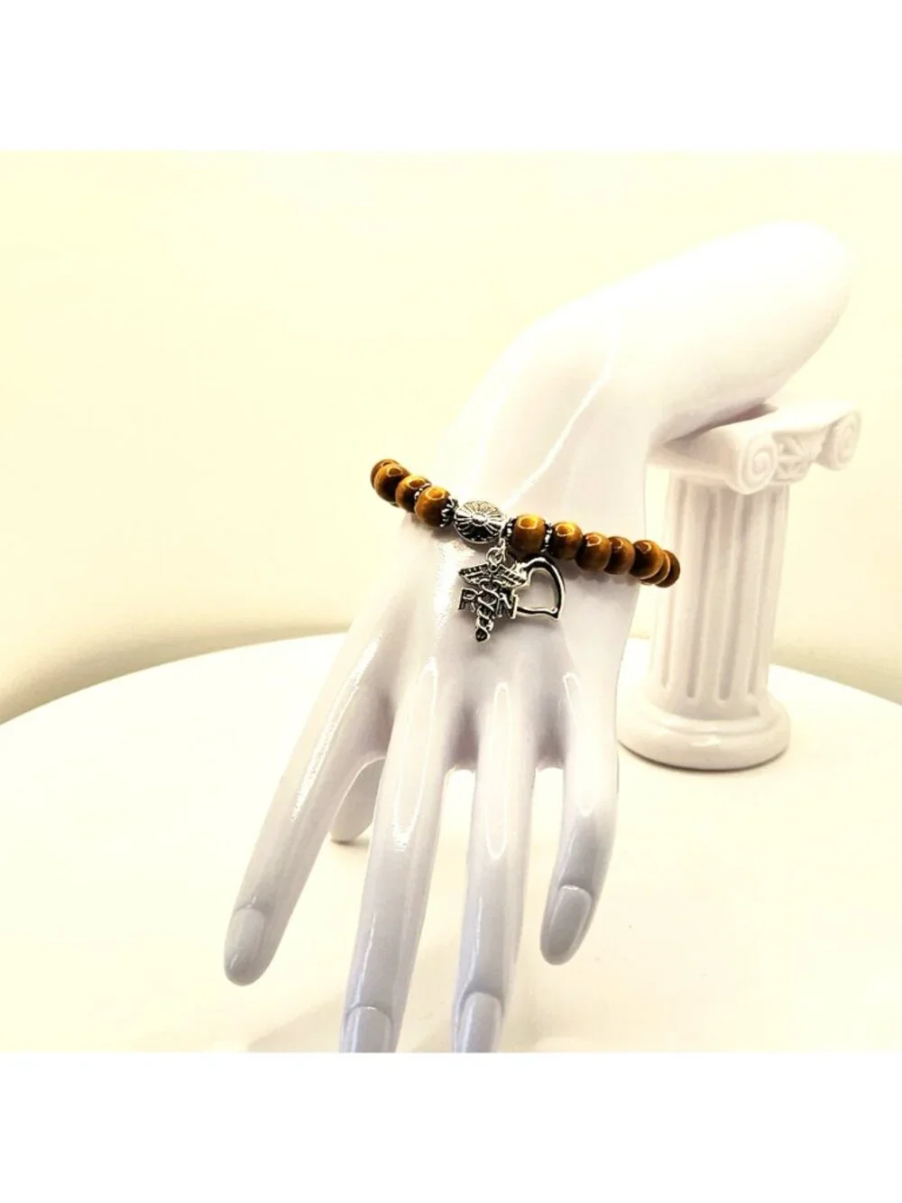 Nurse Charm Wood Bead Bracelet, RN Gift for Nurse, Medical Bracelet for Women